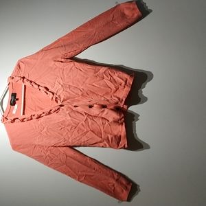 Jones&co. Zimmerman Irene coral blushing raffles V neck Cardigan sweater size M